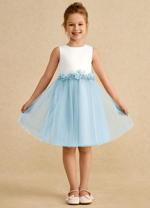 Azazie Louisa Flower Girl Dresses Ivory Sky Blue A-Line Sleeveless Tulle Dress image1