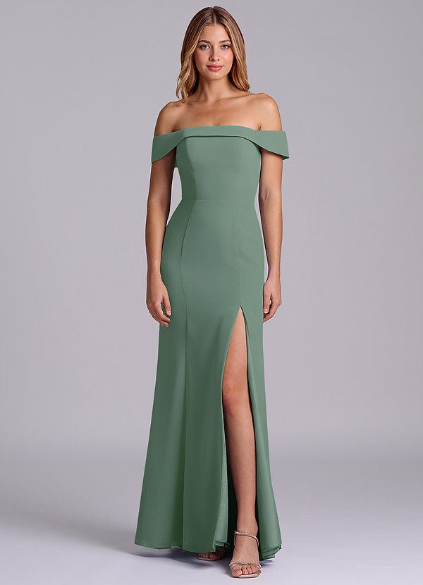Azazie Luciana Bridesmaid Dresses Eucalyptus Sheath Off the Shoulder Chiffon Convertible Dress image1