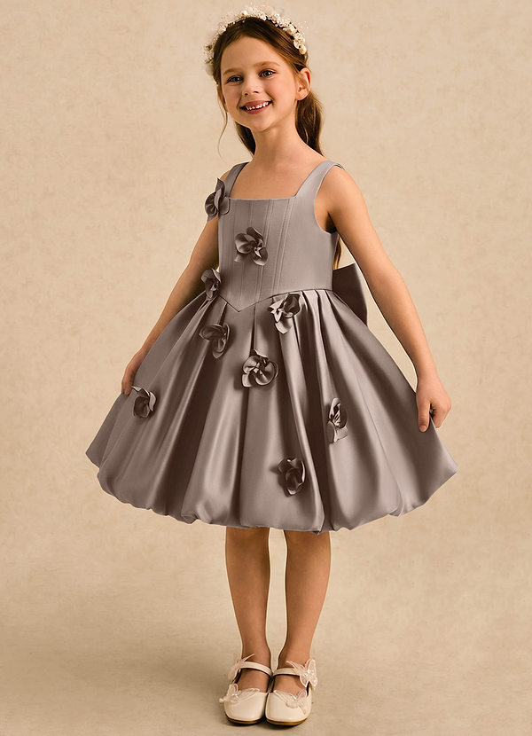 Azazie Lillian Vestidos de arras Vestido Gris Pardo de Satin Mate de Vestido de princesa con Plisado image1
