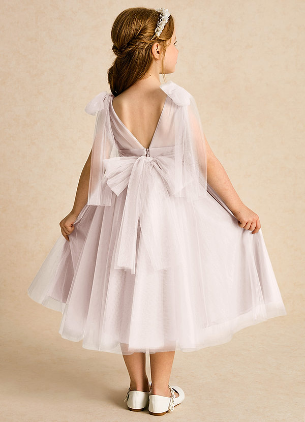 Azazie Dori Robes de Fillette d'Honneur Robe Trapèze en Tulle Rayé Rose Pétale image1