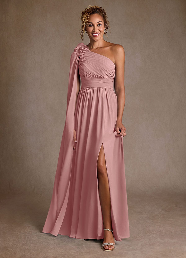 Azazie Lancaster Robes de mère de la mariée Robe Trapèze en Mousseline de soie Asymétrique Rose Poussiéreuse image1