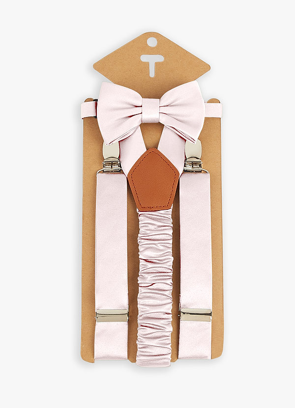 front Conjunto de pajarita y tirantes de satén mate a juego para niño