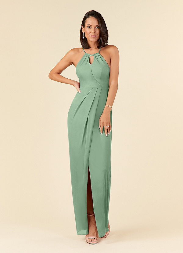 Azazie Hadid Mother of the Brides Dresses Matcha Sheath Pleated Mesh Dress image1