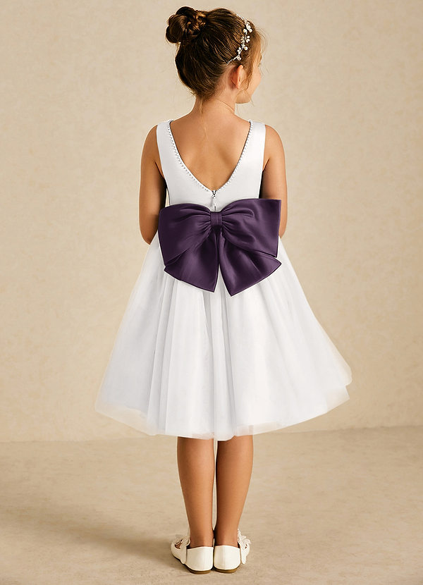 Azazie Seline Flower Girl Dresses Ivory Plum A-Line Bow Tulle Dress image1