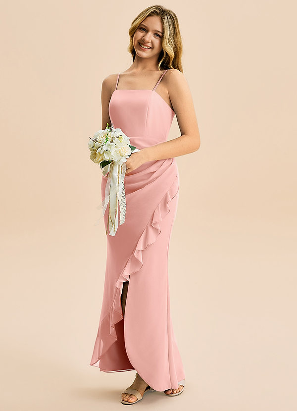 Azazie Buzzy Junior Rosette Sheath Pleated Chiffon Dress image1