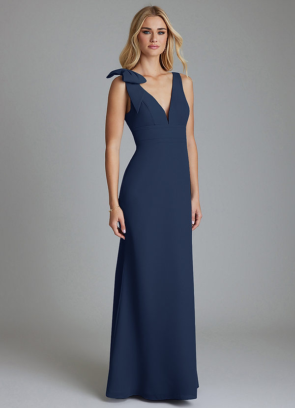 Azazie Taro Bridesmaid Dresses Dark Navy Sheath Bow Chiffon Dress image1