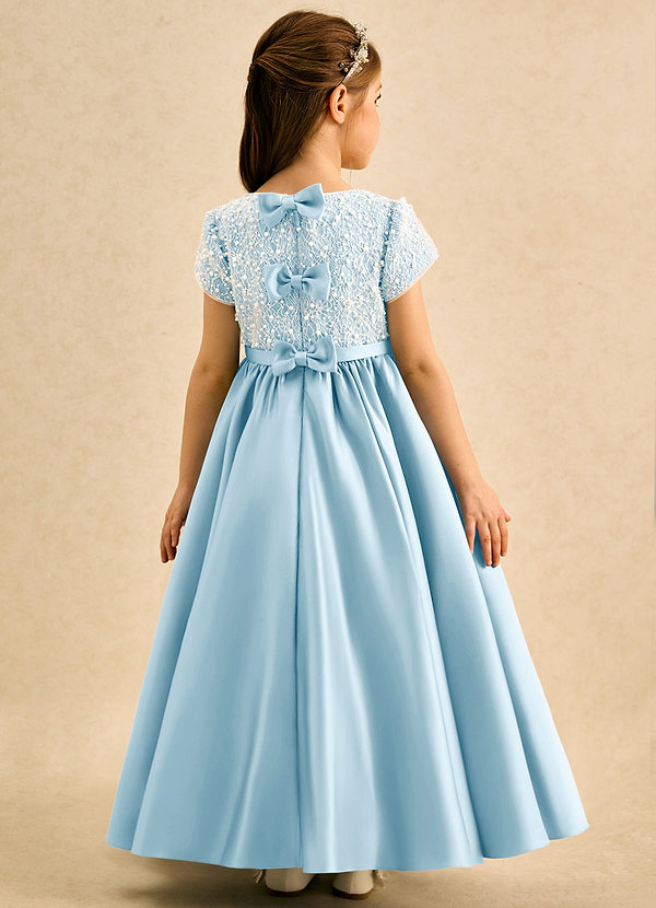 Azazie Cashew Flower Girl Dresses Sky Blue Ball-Gown with Sleeves Matte Satin Dress image1