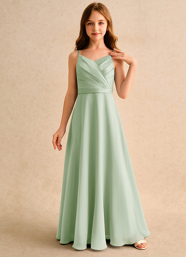 Azazie Umina Girls Formal Abiti da Ragazza di Fiori Abito A-Line in Raso Opaco Plissettato Verde Salvia image1