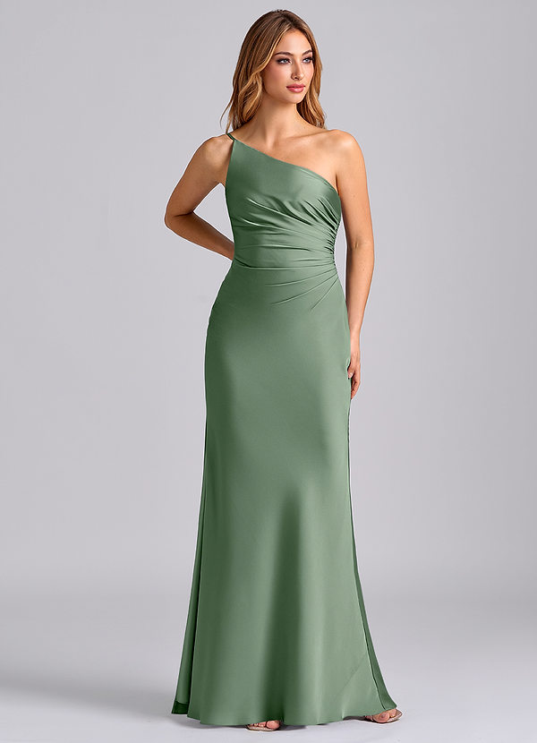Azazie Marseli Bridesmaid Dresses Matcha Mermaid One Shoulder Stretch Satin Dress image1