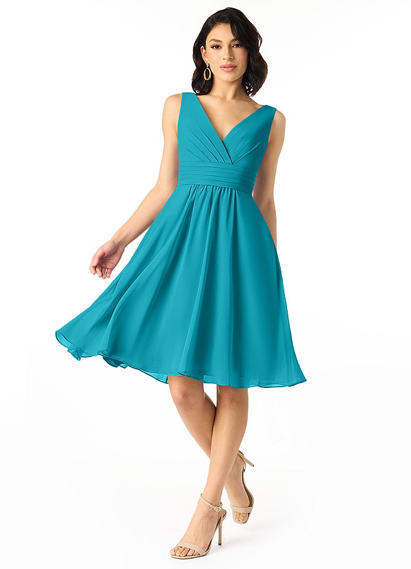 Azazie Kyla Bridesmaid Dresses Jade A-Line Pleated Chiffon Dress image1