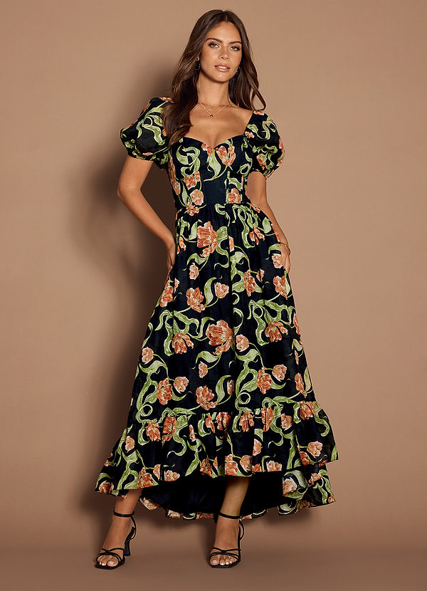 Leslie Black Multi Midi Dress image1