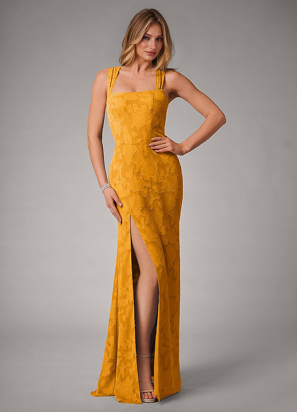Azazie Luci Bridesmaid Dresses Butterscotch Mermaid Pleated Floral Burnout Convertible Dress image1