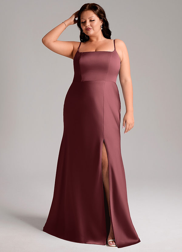 Azazie Lidia Abiti da Damigella Abito Sirena in Raso Elasticizzato Spacco Laterale Merlot image1