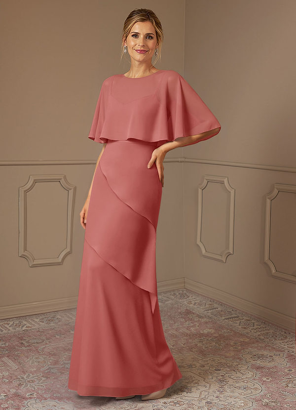 Azazie Bowie 신부의 어머니 드레스 A라인 쉬폰 플로어 길이 드레스 image1