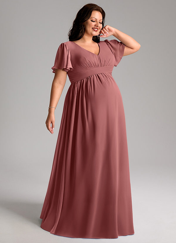 Azazie Verna Maternity Bridesmaid Dresses A-Line V-Neck Ruched Chiffon Floor-Length Dress image1