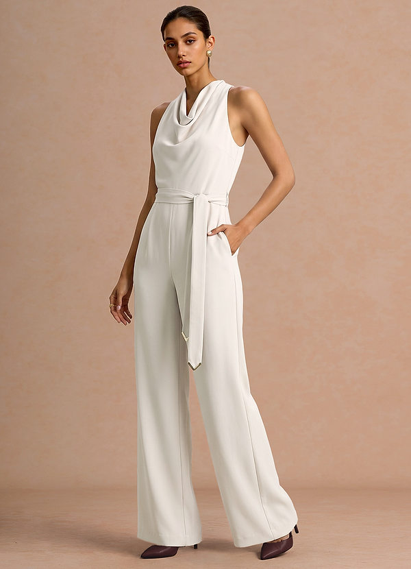 Elowene White Cowl Neck Jumpsuit image1