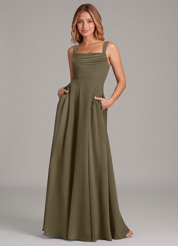 Azazie Shaude Bridesmaid Dresses Willow Green A-Line Pleated Chiffon Dress image1