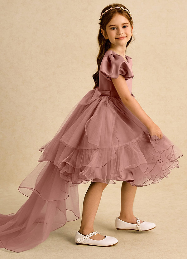 Azazie Cocoa Abiti da Ragazza di Fiori Abito Principessa in Tulle Plissettato Cedro Rosa image1