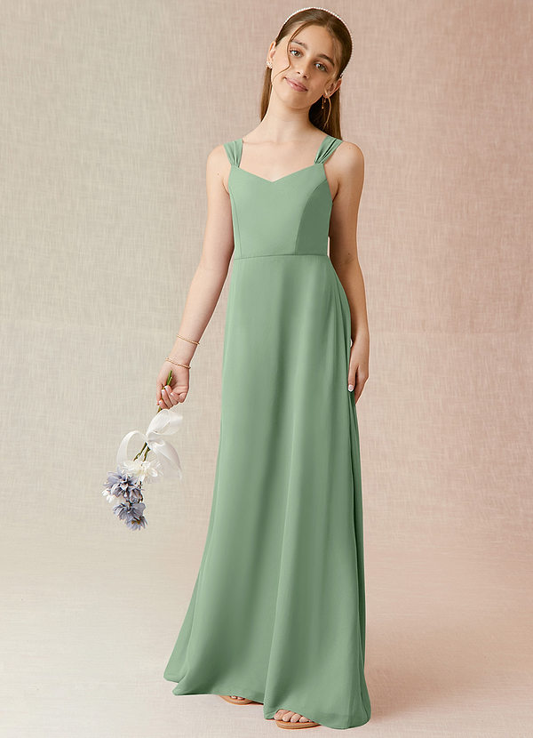 Azazie Denice Vestido de Matcha de Gasa/ Chiffon de Acampanado image1