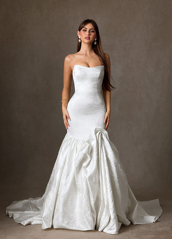 Azazie Quinta Vestidos de Novia Vestido de Diamante Blanco de Jacquard Floral de Corte Sirena con Sin tirantes image1