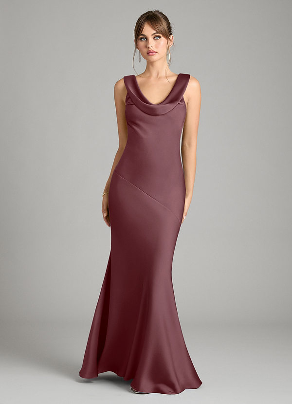 Azazie Rylina Bridesmaid Dresses Sangria Mermaid Stretch Satin Dress image1