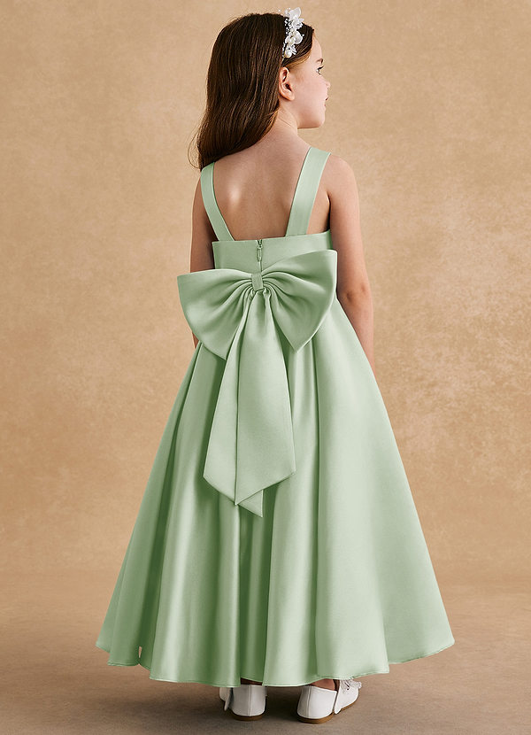 Azazie Honey Bear Flower Girl Dresses Dusty Sage A-Line Pleated Matte Satin Dress image1