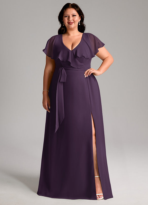 Azazie Lainey Bridesmaid Dresses Plum A-Line with Pockets Chiffon Dress image1