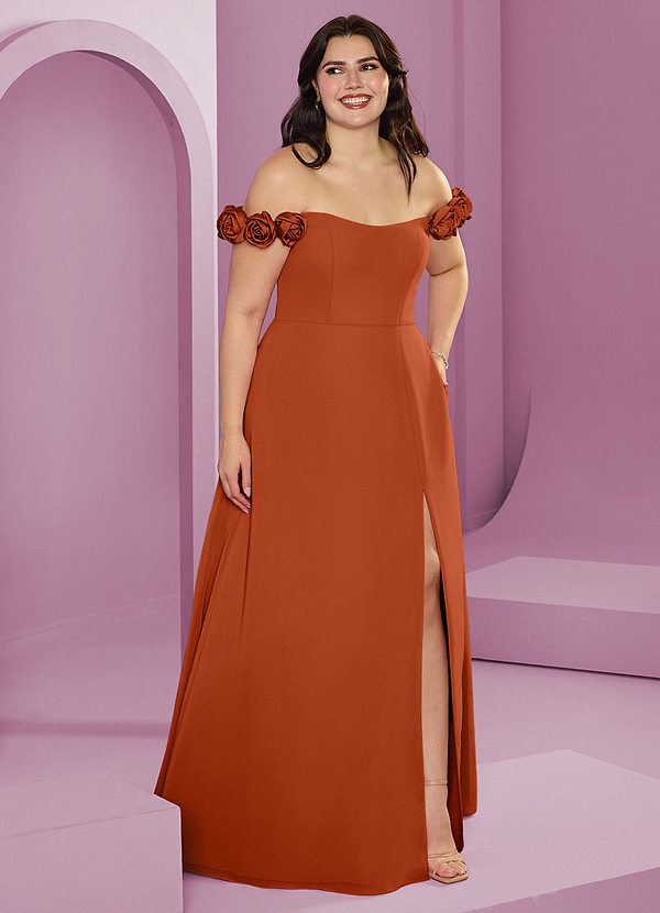 Barbie ♥ Azazie Bridesmaid Dresses Burnt Orange A-Line Off the Shoulder Chiffon Convertible Dress image1