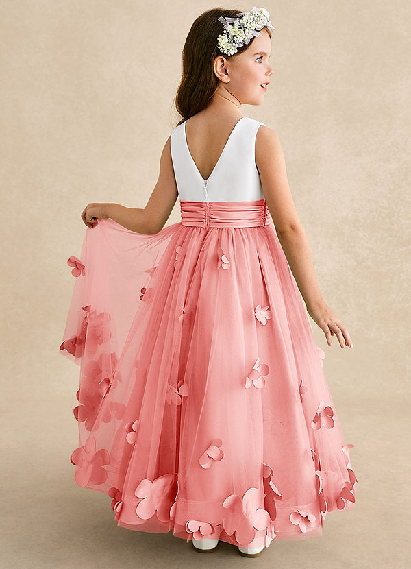 Azazie Vi Flower Girl Dresses Coral A-Line Sleeveless Tulle Dress image1