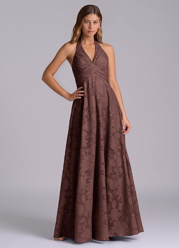 Azazie Tessie Brudtärneklänningar Klä av A-Linje i Blommig Utbrändhet Plisserad Espresso image1