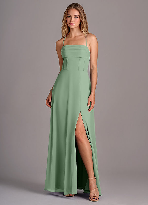 Azazie Carolyn Bridesmaid Dresses Matcha A-Line Pleated Chiffon Dress image1