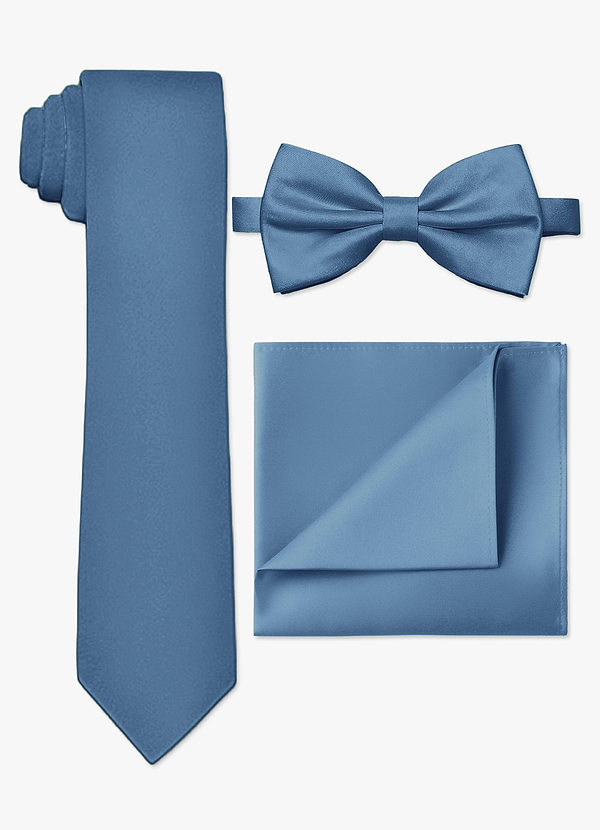 front Ensemble cravate fine, nœud papillon et pochette en satin mat