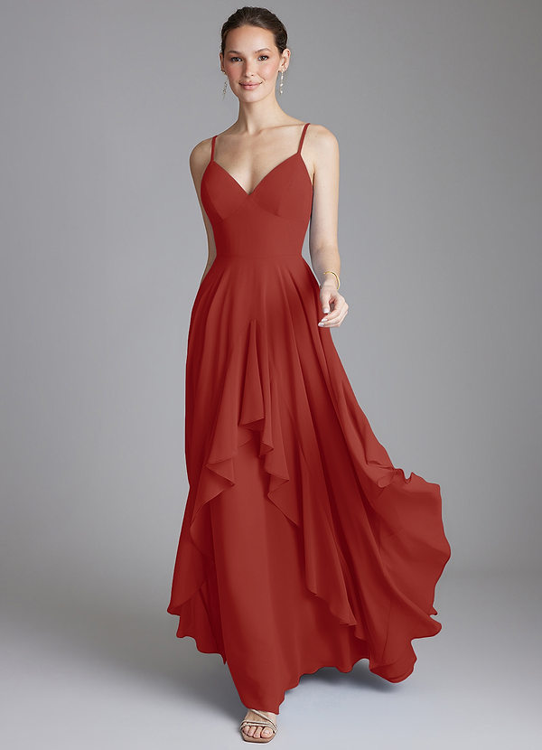 Azazie Zaina Bridesmaid Dresses Terracotta A-Line Chiffon Dress image1
