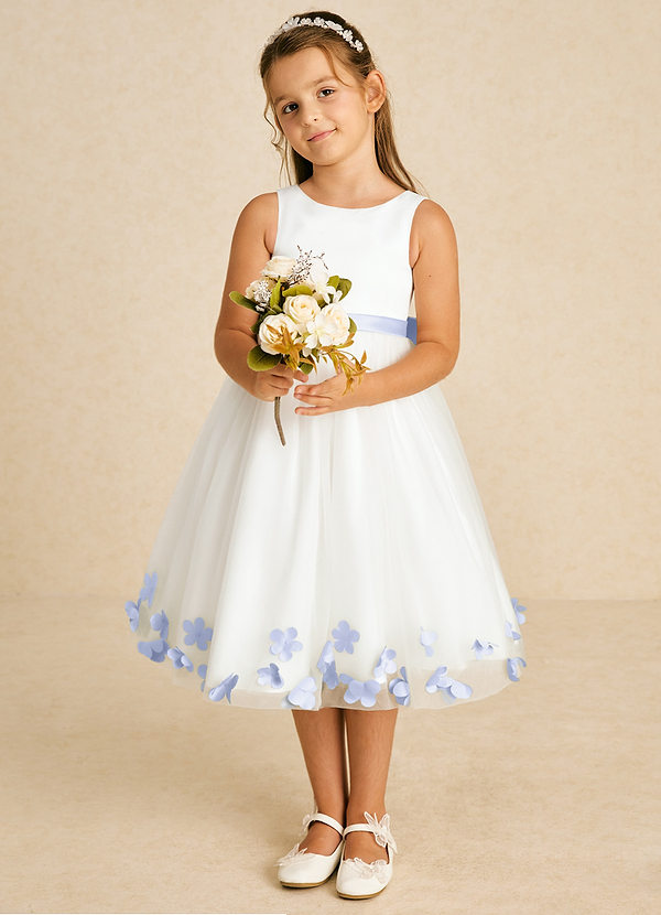 Azazie Dot Flower Girl Dresses Ivory Lavender A-Line Bow Tulle Dress image1