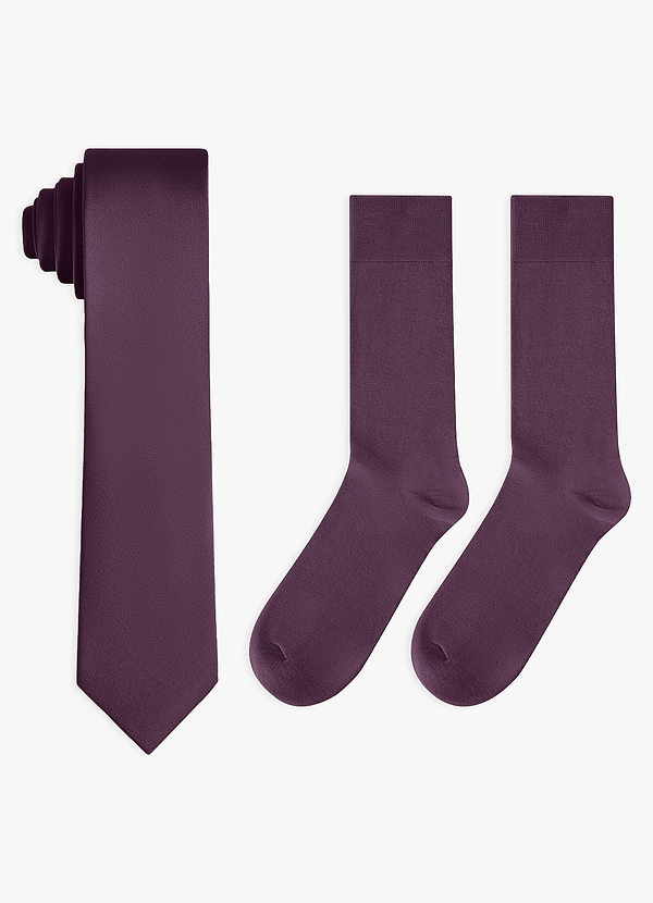 front Conjunto de corbata fina de satén elástico y calcetines de algodón a juego