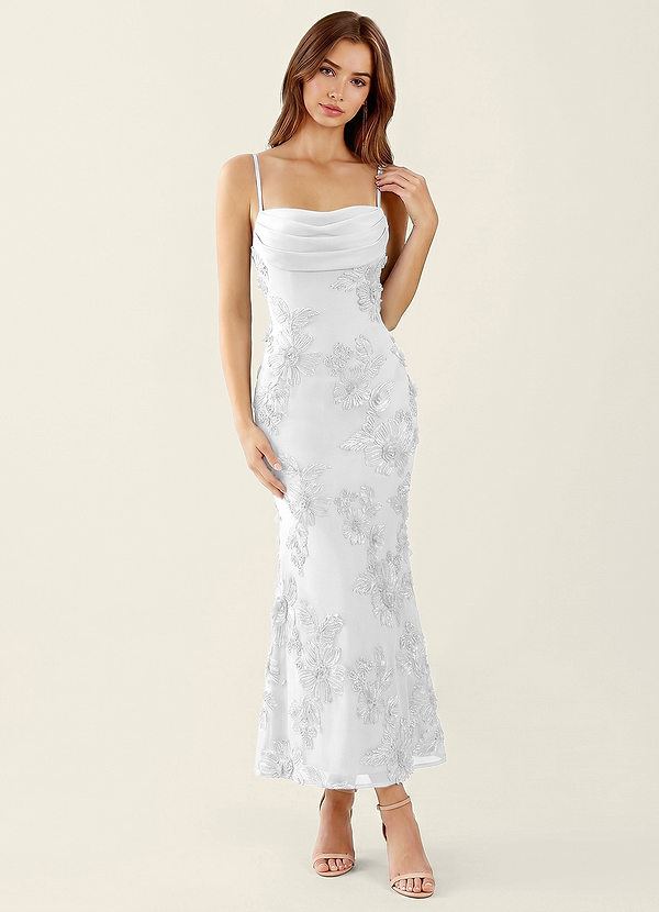 Floriane White 3D Flowers Corset Mermaid Lace Up Back Maxi Dress image1