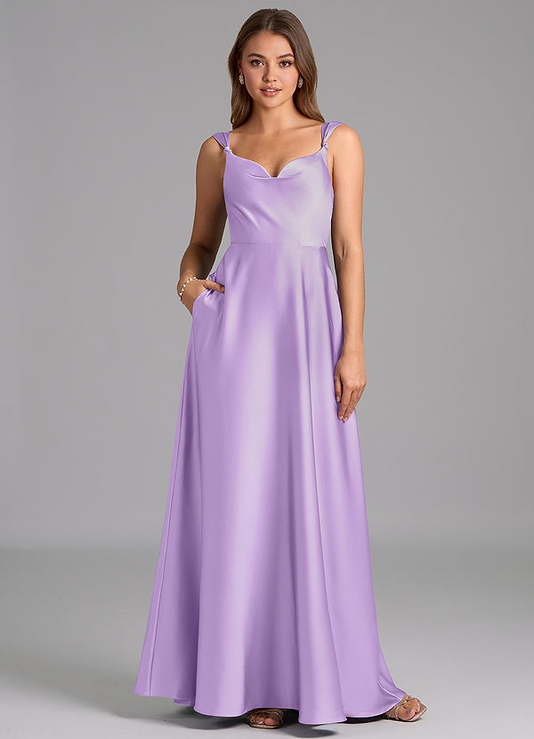 Azazie Beatrice 신부 들러리 드레스 A라인 스윗하트 네크라인 스트레치 새틴 바닥 길이 드레스 image1