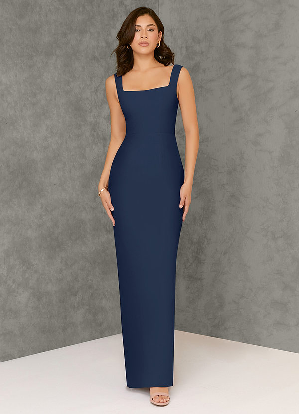Azazie Flori Bridesmaid Dresses Dark Navy Sheath Square Neckline Chiffon Dress image1