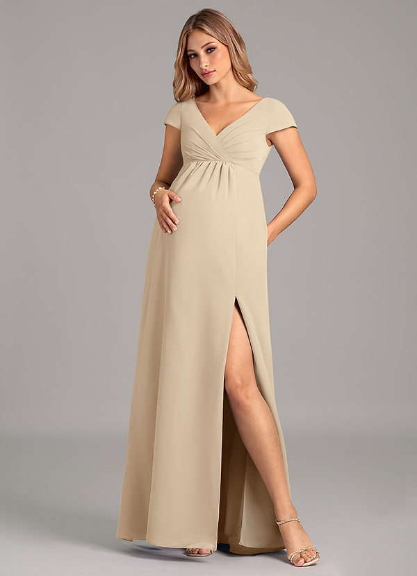 Azazie Allessia Brautjungfernkleider für Schwangere A-Linie Plissee Chiffon Bodenlänge Kleid image1