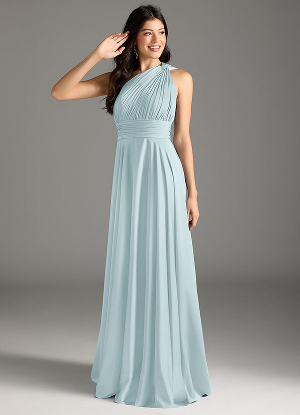 Azazie Charlize Bridesmaid Dresses Mist A-Line One Shoulder Stretch Satin Dress image1