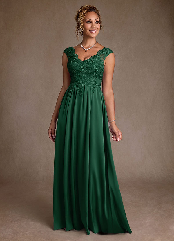 Azazie Amethyst Mother of the Brides Dresses Dark Green A-Line Lace Dress image1
