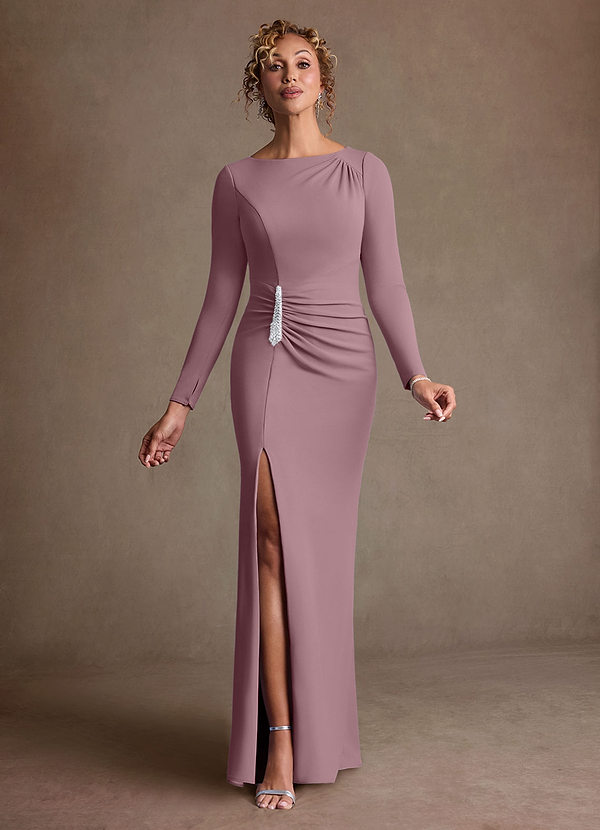 Azazie Mirabal Vestidos de Madre de la Novia Vestido de Rosa Polvorienta de Crepé elástico de Corte Recto con Plisado image1