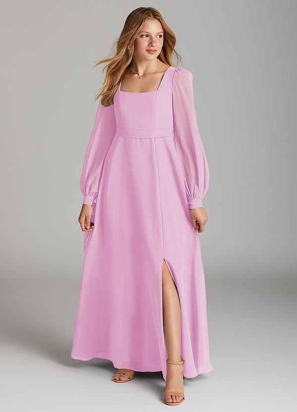 Azazie Leonia Junior Candy Pink A-Line with Pockets Chiffon Dress image1