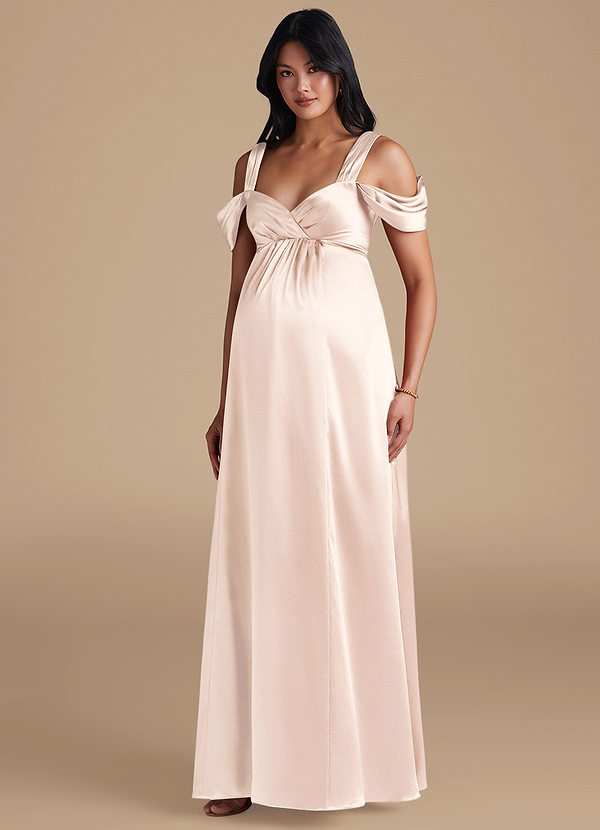Azazie Rhea Robe demoiselle d'honneur enceinte Robe Trapèze Plissée Longueur ras du sol Satiné métallisé image1
