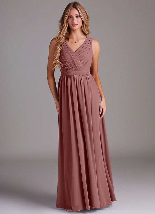Azazie Kingsley Brautjungfernkleider A-Linie Spitze Chiffon Kleid Wüstenrose image1