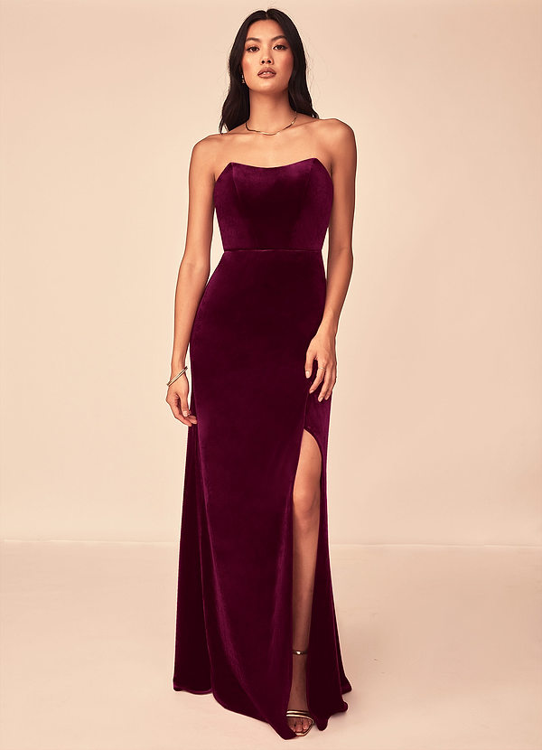 Azazie Nereda Bridesmaid Dresses A-Line Strapless Velvet Floor-Length Dress image1