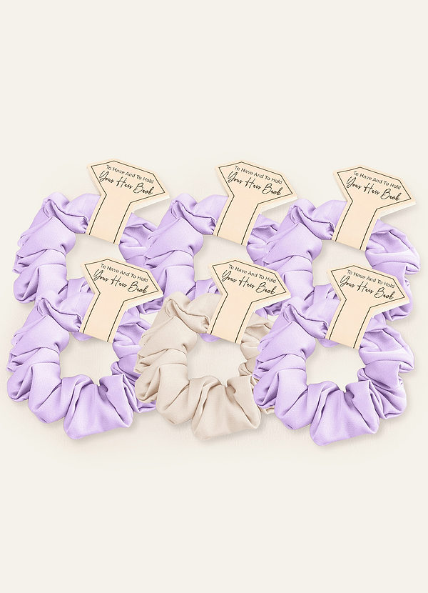 front Farblich Passendes, Sechsteiliges Scrunchie-Set Für Brautjungfern Aus Stretch-Satin In Verschiedenen Farben
