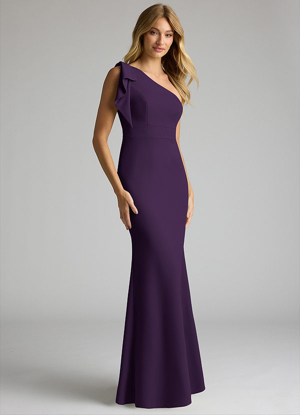 Azazie Rinna Bridesmaid Dresses Plum Mermaid One Shoulder Stretch Crepe Dress image1