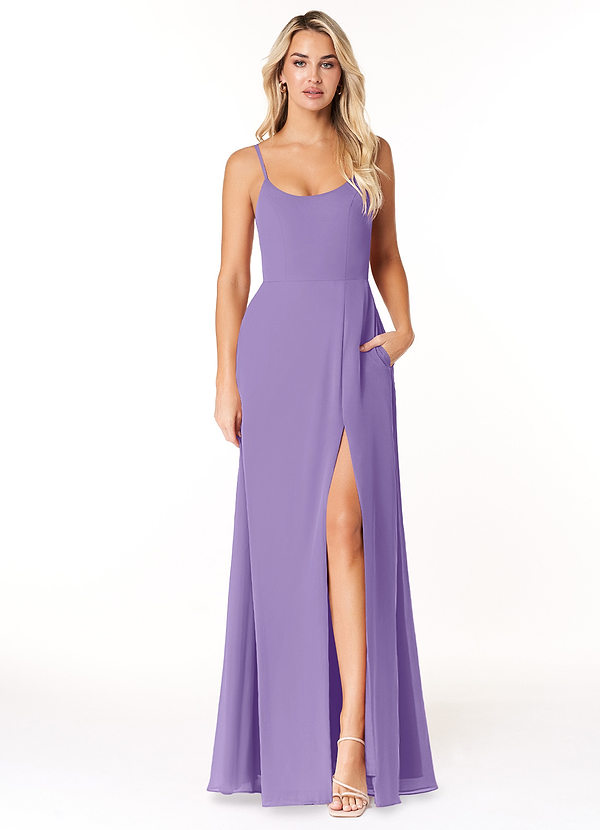 Azazie Moira Suknie dla druhen Linia A z kieszeniami Szyfon Do ziemi Sukienka image1