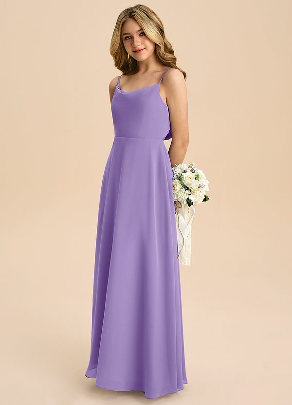 Azazie Shale Junior Tahiti A-Line Bow Chiffon Dress image1